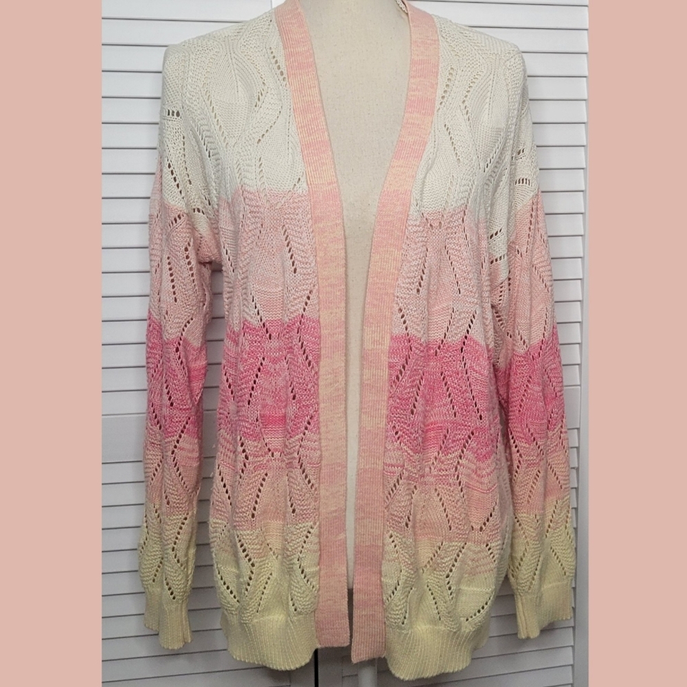 Angie Sunset Color Block Knit Long Sleeve Cardigan Sweater size large